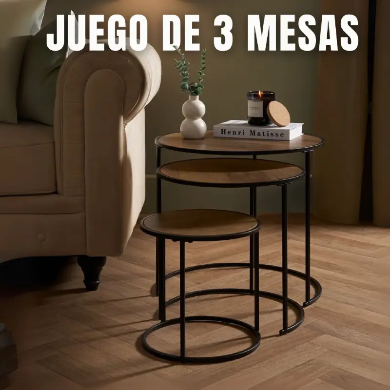 Juego de 3 Mesas de Centro de Madera